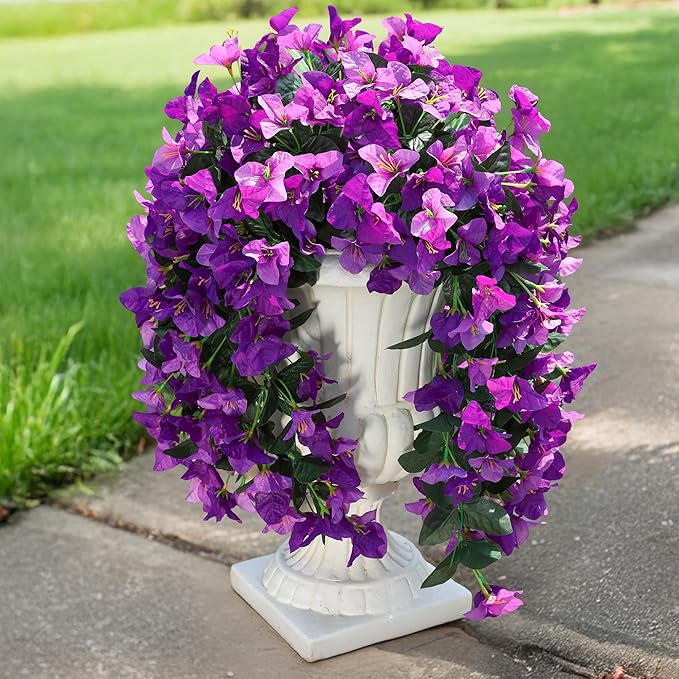 Bougainvillea Artificial Hanging Flowers Plants for Outdoors Decoration, 2pcs Fake Flowers Silk Bougainvillea Vines Realistic UV Resistant Faux Flowers for Outdoor Planters Porch Patio, Mix