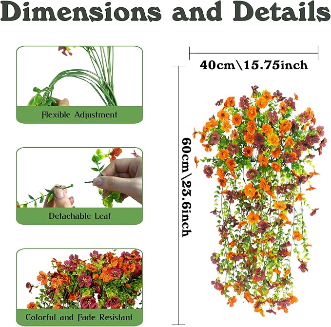 Artificial Flowers for Outdoors Decoration, 2 Pcs Outdoor Faux Plants Daisy with Eucalyptus Leaves Fall UV Resistant Fake Flowers Hanging Planters for Front Porch Patio Yard Door Garden Home Decor