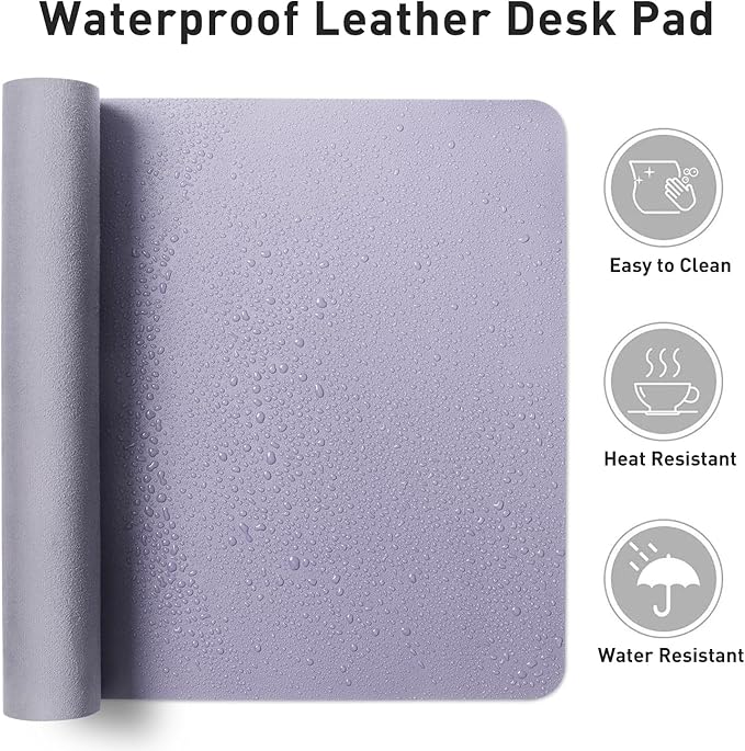 Aothia Faux Leather Desk Mat – Large Mouse Pad, Non-Slip PU Leather Blotter, Waterproof Writing Surface for Office and Home (Lavender, 47.2" x 23.6")