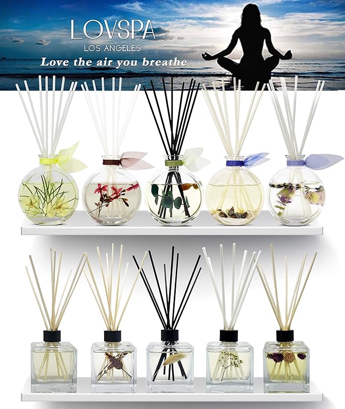 LOVSPA Reed Diffuser Set, Sunshine & Lemons Scented Oil Diffuser with Sticks, Home Fragrance Accessories for Bathroom Shelf Decor, Aroma Diffusers for Home or Office Desk, USA Made