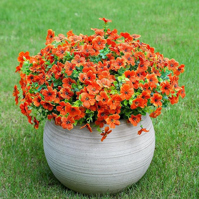 alyptus Artificial Mums for Outdoors – 12 Bundles UV Resistant Fall Flowers, Faux Outdoor Flowers & Fake Mums for Porch Decor, Planters, Thanksgiving, Halloween & Fall Decorations – Orange Blooms