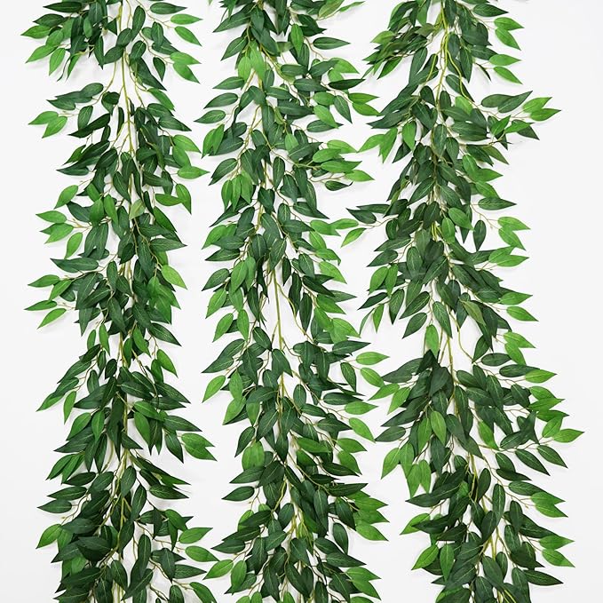 3 Strands Artificial Italian Ruscus Vines 78" Silk Italian Ruscus Greenery Garland with Green Leaves Faux Greenery Vines Stems for Table Centerpieces Wedding Arch Flowers Home Decor
