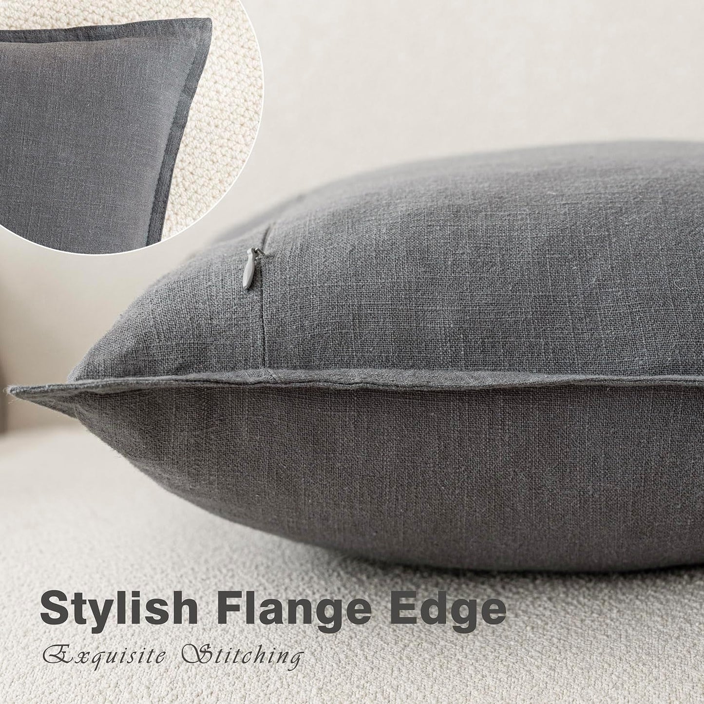 Foindtower Pack of 2, Decorative Linen Soild Throw Pillow Covers Soft Accent Square Cushion Case Boho Farmhouse Pillowcase for Chair Couch Sofa Bedroom Living Room Home Decor 26 x 26 Inch Grey