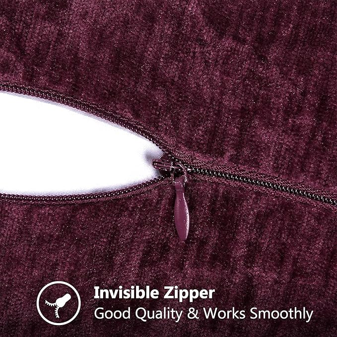 decorUhome Chenille Soft Throw Pillow Covers 24x24 Set of 2, Farmhouse Velvet Neutral Decorative Euro Pillow Covers with Stitched Edge for Couch Sofa Bed Home Decor, Rhododendron