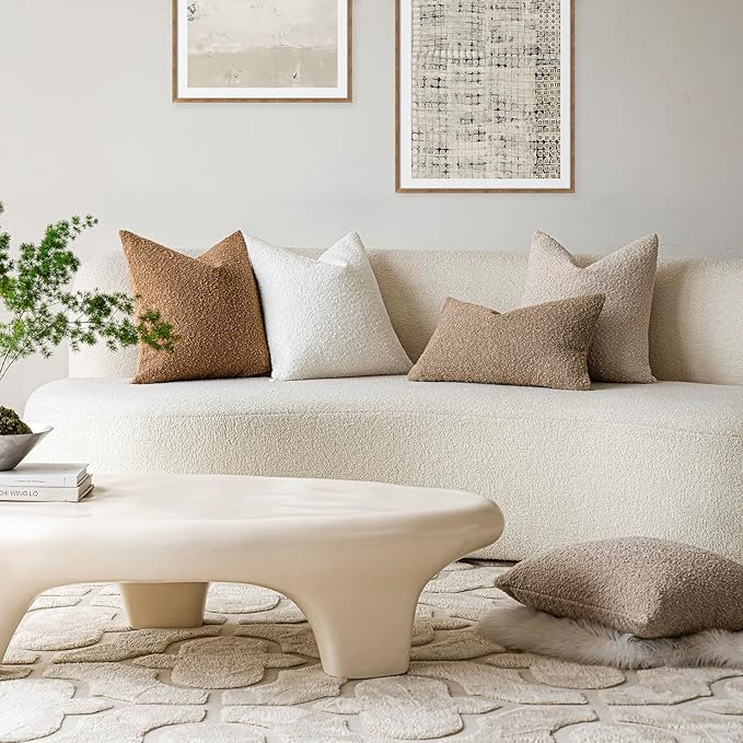 Foindtower Pack of 2, 20 x 20 Inch, Decorative Textured Boucle Throw Pillow Covers Accent Solid Pillow Cases Cozy Soft Couch Cushion Case for Chair Sofa Bedroom Living Room Home Decor, Cream White