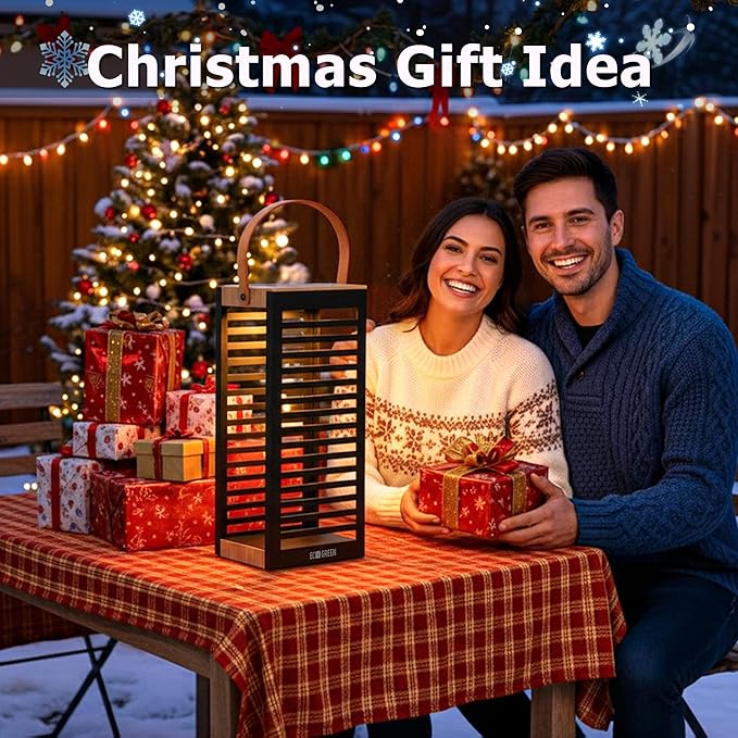 Solar Lantern with Handle - Outdoor Metal Solar Light (7.87×19.69"), Waterproof & Rustproof, 8H Auto-On Warm White Light, Portable for Patio, Porch, Balcony & Garden Decor (Black - 1 Pack)