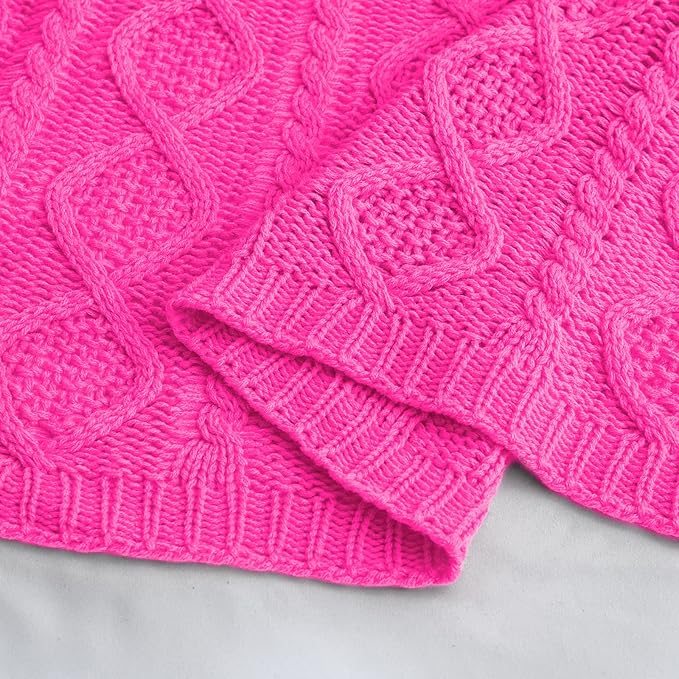 Homiest Hot Pink Cable Knit Throw, 60 x 80 Inch Acrylic Knitted Blanket with Diamond Texture, Soft & Cozy Decorative Blanket for Couch, Bed, Sofa