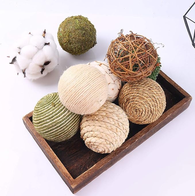 9pcs 3.5Inch Fall Decorative Ball Orb Rattan Ball Rattan Woven Orbs Spherical Bowl and Vase Filler for Home Party Wedding Display Decor Props …