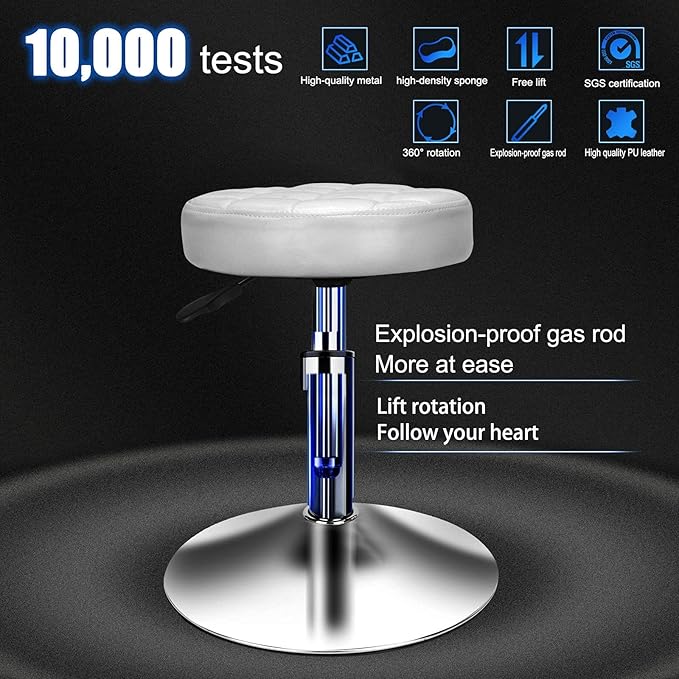 QiCheng&LYS Adjustable Height Sit Stand Round Office Stool Chair for Office Home Kitchen Wheelless Beauty Slip Stool (White)