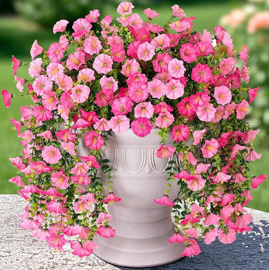 2 PCS Artificial Faux Hanging Flowers Plants for Outdoor Decor,Fake Silk Morning Glory with Eucalyptus UV Resistant Realistic Vine for Wall Home Porch Patio Balcony Yard Decor,Pink and Light Pink