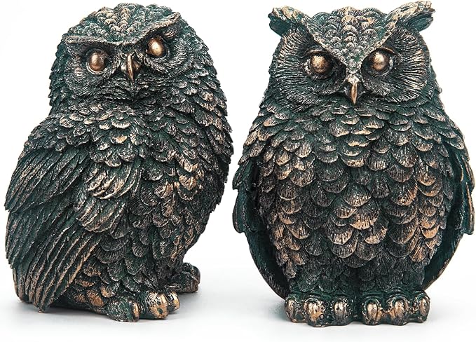 2 Pack Small Vintage Style Owl Statues for Home, Modern Style Owls Figurine Decorative Ornaments for Living Room, Bedroom, Office Desktop, Cabinets, Knick Knacks for Shelves Decor