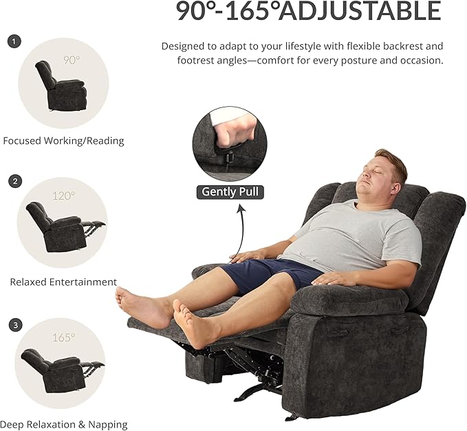 Velvet Rocker Recliner for Adults, Overstuffed Manual Recliner Chair with Spring Cushion, Rocking Chair with Side Pockets, Nursery Glider Recliner Single Sofa for Living Room (Medium, Khaki)