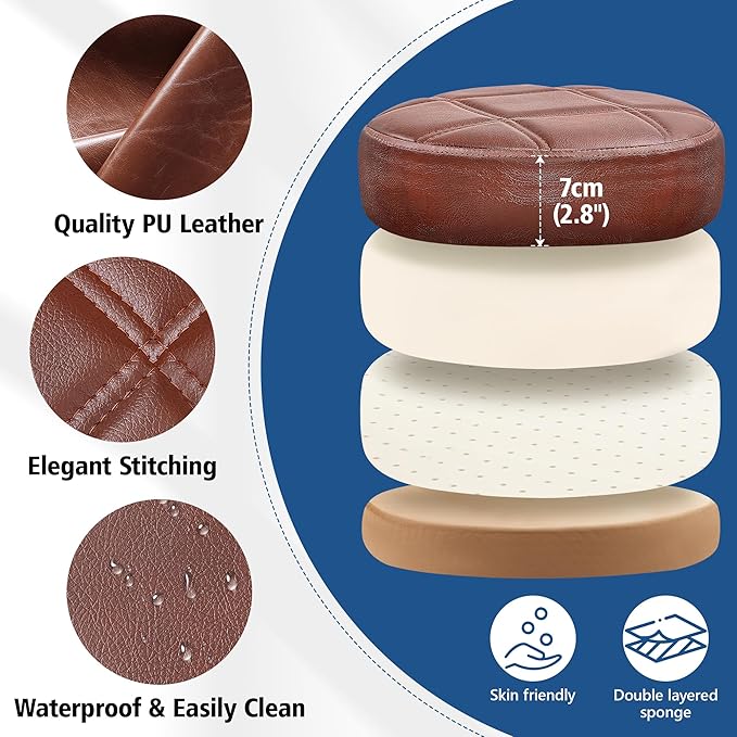 Rolling Stool with Wheels, PU Leather Small Office Chair with Foot Rest,Versatile Adjustable Swivel Stool for Tattoo Massage Salon Spa Teach Medical Facial Office Home Work Kitchen