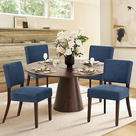 COLAMY Mid Century Modern Dining Chairs Set of 4, Upholstered Kitchen Chairs with Back, Farmhouse Fabric Side Dining Room Chairs with Wood Legs for Dining Room Kitchen Restaurant, Blue
