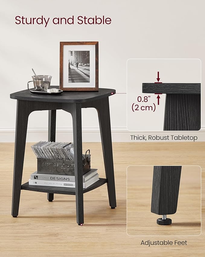 VASAGLE MAEZO Collection - Side Table, 2-Tier Small Square End Table, Nightstand with Tapered Legs, Curved Transitions, for Small Spaces, Living Room, Bedroom, Charcoal Gray ULET236B01