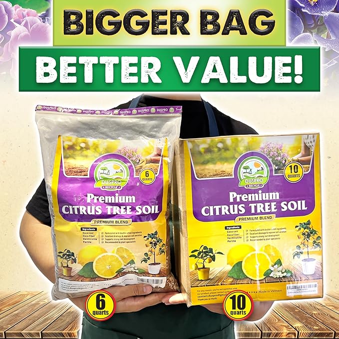 DUSPRO Recycle Citrus Tree Potting Soil Mix for Potted Lemon Tree, Specialized for Oranges, Fruit Tree Indoor Planting Pre-Mixed 4-in-1 Ready to Use (10 Quarts)