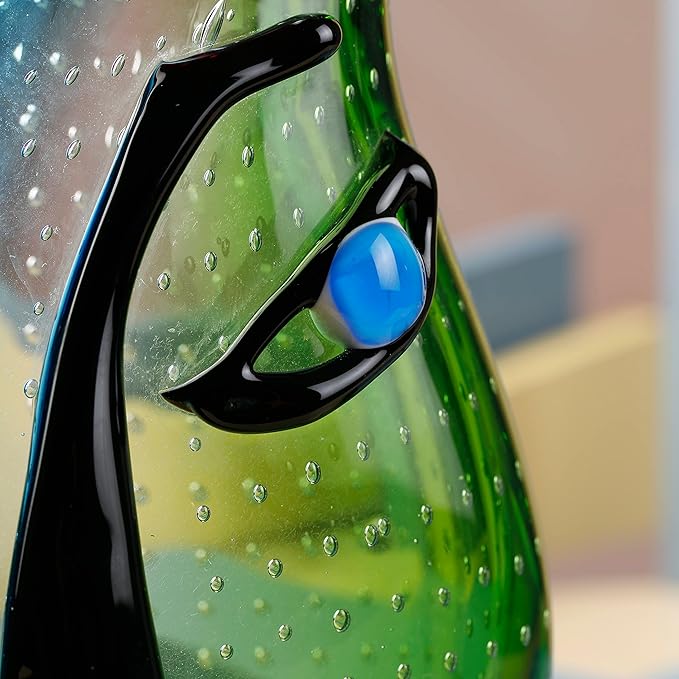 Yao Yuan Hand Blown Art Glass Vase with face Art,Murano Glass Style,Multi-Colored