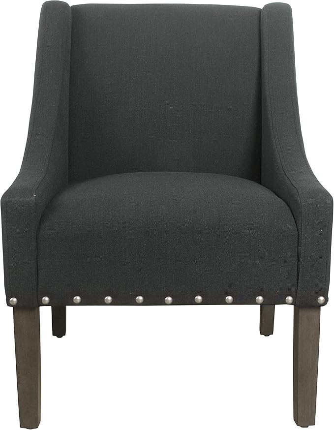 Homepop Home Decor | Upholstered Classic Swoop Arm Accent Chair | Accent Chairs for Living Room & Bedroom | Decorative Home Furniture, Dark Charcoal