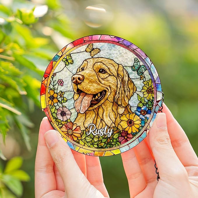Personalized Window Hanging Suncatcher Dog Portrait Stained Glass Window Hangings, Pet Stained Glass Suncatcher, Loss of Dog Custom Name Dog Memorial Gifts