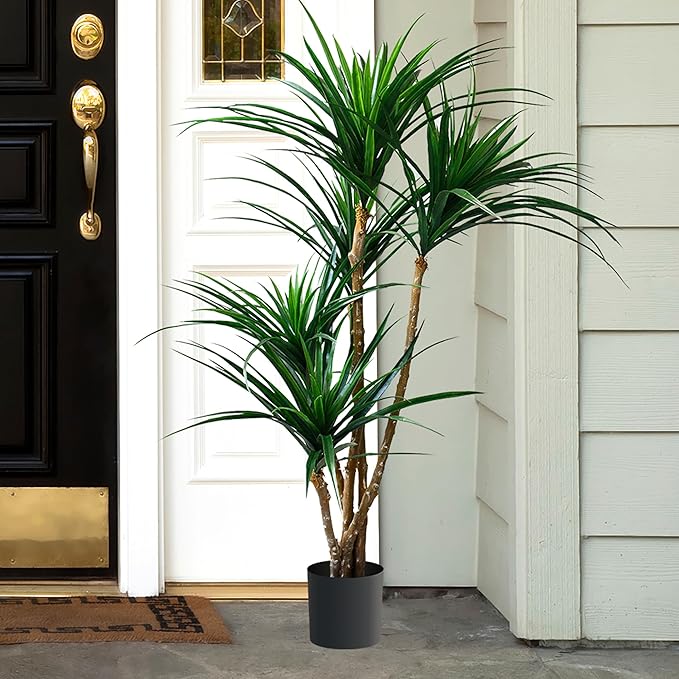 Pure Garden Set of 2 Artificial Trees - 51-Inch Tropical Yucca Plants with Rubber Leaves and Weighted Pots for Living Room or Office - Faux Plants