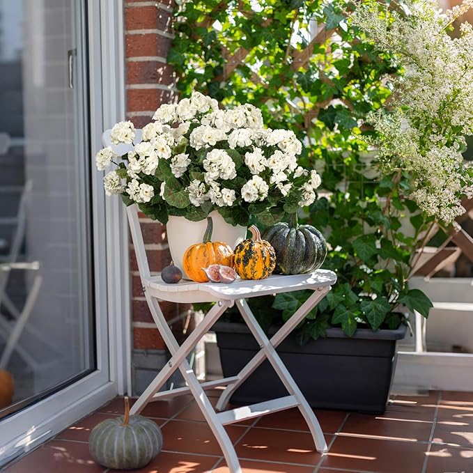 Plastic Flowers for Outdoors Home Decor Fake Plants Artificial Flowers Artificial Geraniums Outdoor Fake Flowers Silk Bouquet, Fall Decor for Interior Porch Garden Decor 14.4" (White) 8PCS