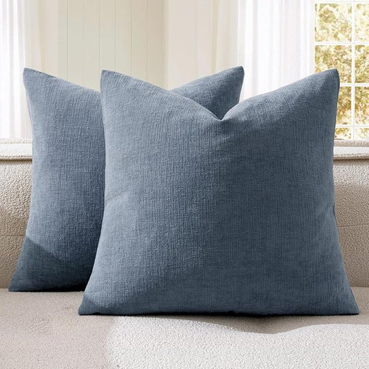 MIULEE Dark Grey Blue Couch Pillow Covers 20x20 Inch, Set of 2 Soft Chenille Decorative Square Throw Pillow Covers Farmhouse for Sofa Living Room Bed