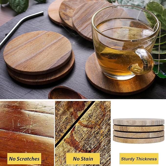 Sandstone Water Absorbent Hand Crafted Round Coasters for Drinks - 4 Inches Wide Thirsty Stone Bar/Drink Coasters- Made from Rainbow Sandstone (Set of 4 Without Holder)