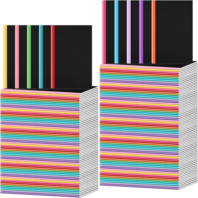 Handepo 100 Pack Composition Notebooks A5/A6 Ruled Lined Composition Kraft Notebooks Bulk Soft Cover Journals Travel Diary Memo for Students Classroom Office Supplies(A5,Novel Color)