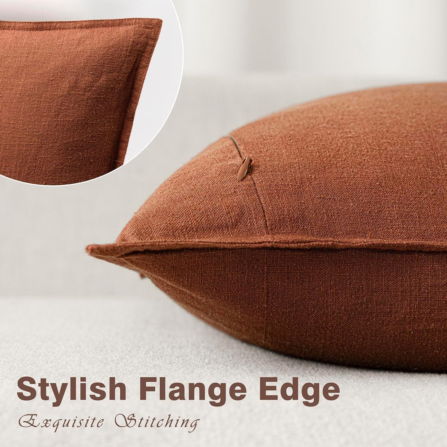 Foindtower Pack of 2, Decorative Linen Soild Throw Pillow Covers Soft Accent Cushion Case Farmhouse Neutral Pillowcase for Chair Couch Sofa Bedroom Living Room Home Decor 22 x 22 Inch Fall Rust Orange