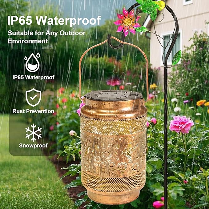 Gifts for Mom, Mothers Day Gift Solar Lanterns Outdoor, Mother Birthday Gift from Daughter Son, Metal Solar Hanging Hummingbird Lights with Shepherd Hook for Outside Garden Yard Patio Pathway