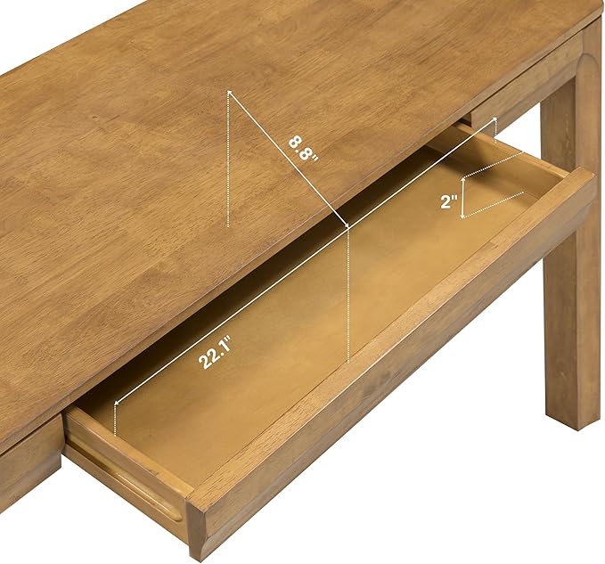 NTC Flow Modern Wooden Rectangle Console Table with Hidden Drawer – Waterproof & Heat Resistant, Teak Look
