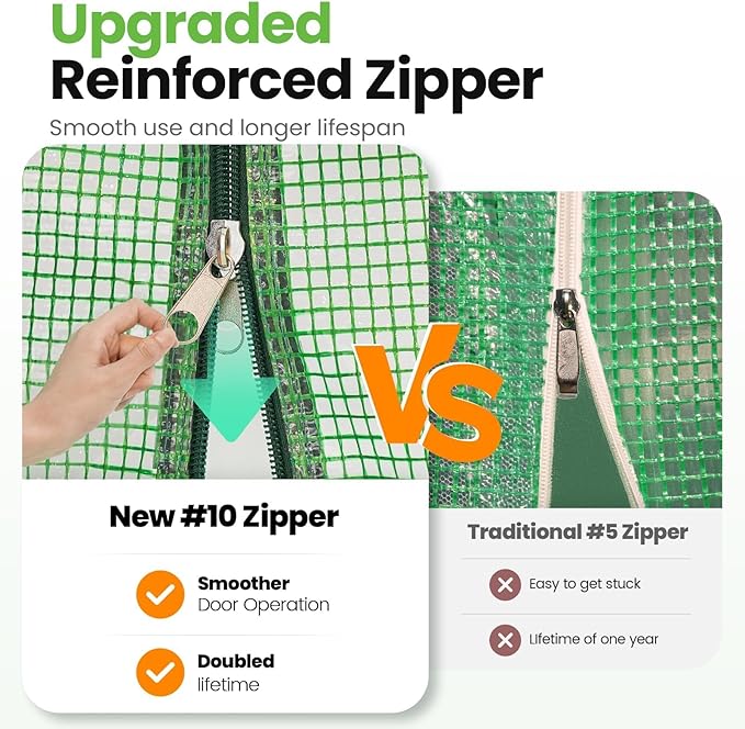 KING BIRD Premium 10x6.6x6.6FT Greenhouse for Outdoors, Large Walk-in Heavy Duty Galvanized Steel Frame, Mesh Door Screen Window Upgraded Zipper Tunnel Hoop for Garden Plant Winter, Green