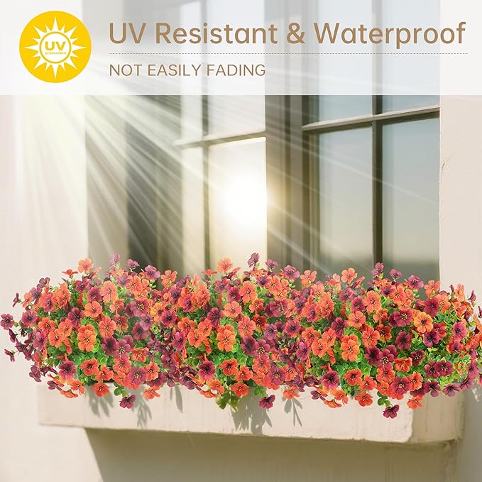 12 Bundles Artificial Flowers Plants for Outdoor Indoor Fall Home Decor, Faux Flower Daisy with Eucalyptus Leaves Plants, UV Resistant Artificial Fake Flowers for Garden Porch Patio Yard Balcony Decor