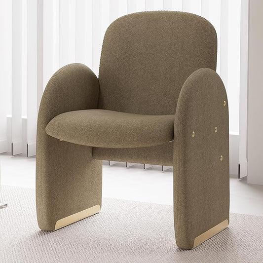 YOUTASTE Oversized Mohair Accent Chair for Living Room & Bedroom, Mid-Century Modern Armchair with Wood Frame & Gold Legs, Comfy Upholstered Single Sofa, Sandy Brown