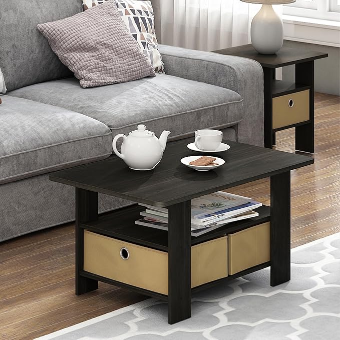 Furinno Coffee Table with Bins, Espresso/Brown
