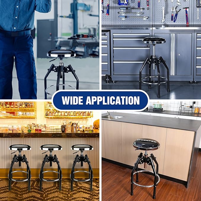 WORKPRO Heavy Duty Adjustable Hydraulic Shop Stool,Garage Bar Stool, 29in to 33.86in, 330-Pound Capacity, Black