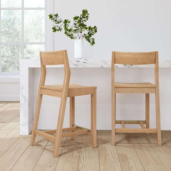 Plank+Beam Counter Height Stool, 38 Inch, Solid Wood Dining Chair for Kitchen Island, Breakfast Bar Seating, Minimalist Design for Dining Room, Blonde