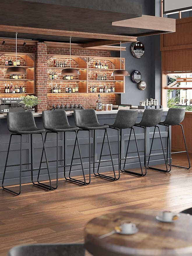 Bar Stools Set of 2, 30 Inches Counter Height Bar Stools with Back, Modern Faux Leather Barstools with Metal Legs and Footrest, Bar Chairs for Kitchens Island (Gray)