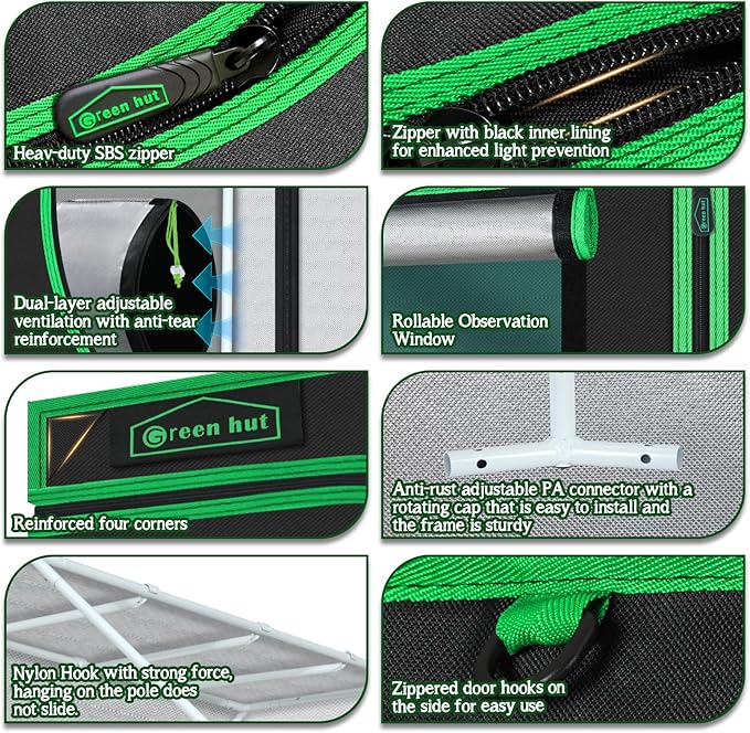 96"x48"x72" Roof Cube Grow Tent with Observation Windows, Lightproof, Mylar Hydroponic Tent with Floor Tray for Indoor Plant Growth