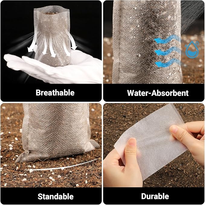 Plant Nursery Bags, 200PCS 3.5"x4.7" Non-Woven Plant Seeding Grow Bags, Vegetables Fabric Seedling Bag Pots Planting Transplant Grow Pouch Home Garden Supply