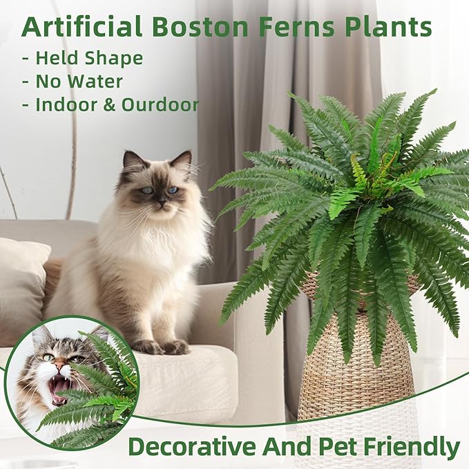 36" Artificial Boston Ferns Bush Plants, Set of 2, Large Faux Ferns Hanging Decor with 39 Fronds, Fake Vines Indoor Or Outdoors Planter for Home and Office Decor