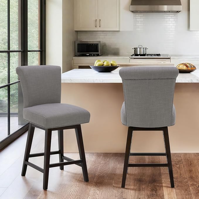 CHITA 26 Inch Counter Height Swivel Bar Stool, FSC Certified Modern Fabric Swivel Barstool Chair with Back, Flint Grey