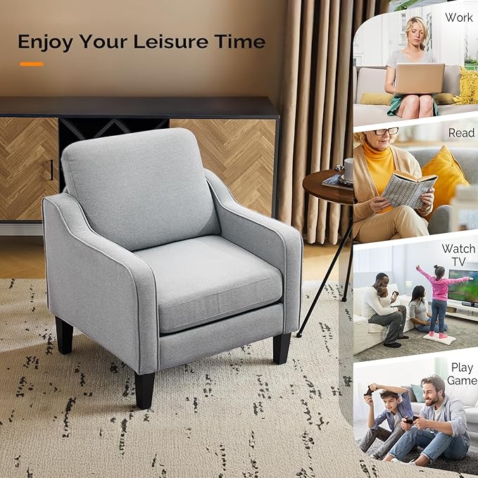 VINGLI Modern Accent Chairs Set of 2,Comfy Grey Armchair for Bedroom,Living Room Upholstered Sofa Chair Reading Chair for Small Spaces