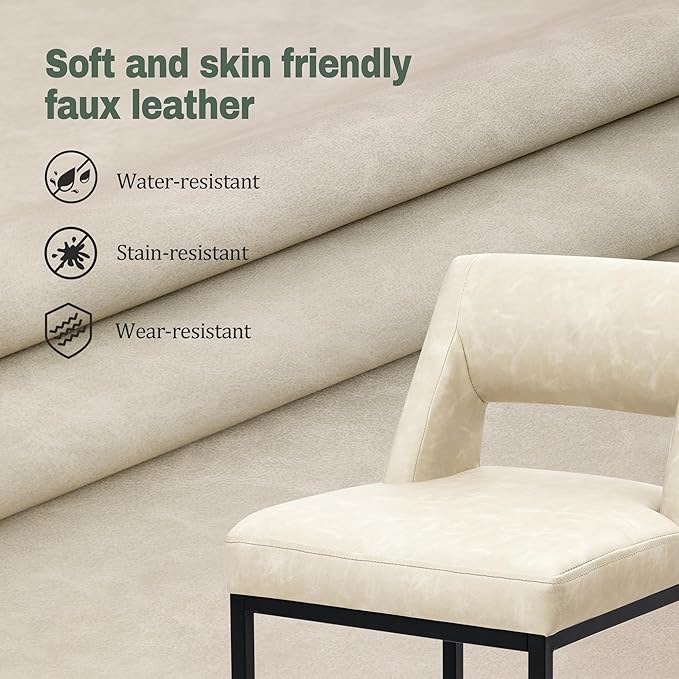 Counter Height Bar Stools Set of 6 for Kitchen Counter Modern Bar Chairs with Backs for Kitchen Island with Upholstered Faux Leather Seat and Metal Frame, Beige, 26 Inch