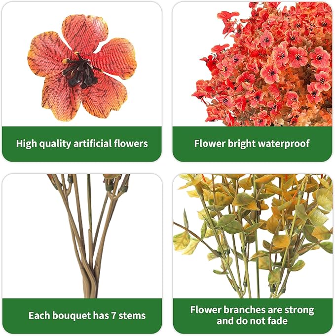 Artificial Mums for Outdoors Garden Home Fall Decor uv Resistant Outdoor Faux Plants Indoor Plastic Fake Plants Greenery Boxwood Porch Patio Fake Mums Flowers 12 Bundles Yard Decorations