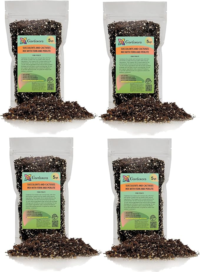 Fern + Perlite Soil Mix - 10 Quart - for Repotting and Planting Succulents and Cactuses (4 Bags of 5 Quart)