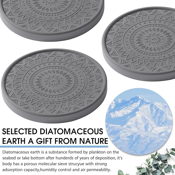 Photect Diatomaceous Earth Coasters Set with Holder Absorbent Stone Drink Coasters Instant Drying Tray for Tabletop Protection Home Decoration Housewarming Gift(Black,6 Pcs)