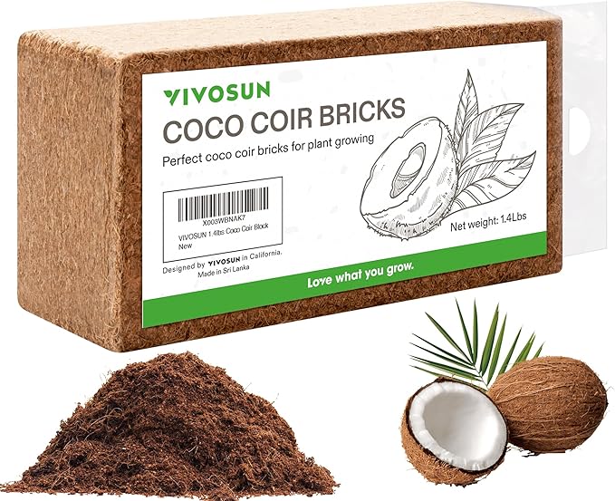 VIVOSUN Coco Coir Brick, 1.4lbs 100% Natural Organic Compressed Coconut Coir Fiber with Low EC, PH Balance & High Nutrition, Coconut Fiber Substrate, Coconut Soil for Plants