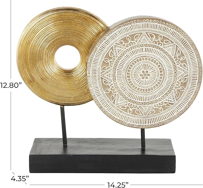 Deco 79 Resin Geometric Handmade Decorative Sculpture Home Decor Statue with Black Rectangular Base, Accent Figurine 14" x 4" x 13", Gold