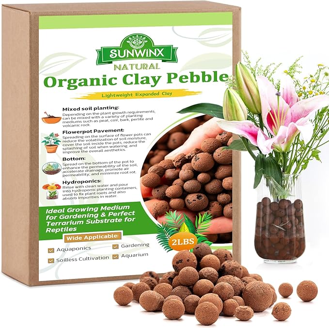 2 LBS Natural Leca Clay Pebbles for Plants- 4-16mm Expanded Clay Leca Balls for Indoor Plants, Hydroton Clay Pebbles for Plants Hydroponic & Aquaponics Growing, Orchids, Drainage, Terrarium